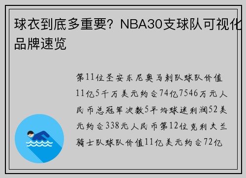 球衣到底多重要？NBA30支球队可视化品牌速览